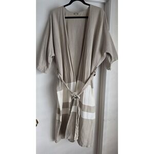 Candor Woven Cotton Wrap Robe -Neutral Striped Loungewear - Size S/M - Boho Chic